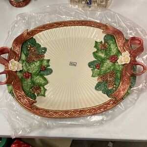 Fitz & Floyd New Old Stock "Christmas Rose" serving platter 1995 Taiwan